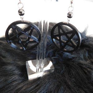 Black Pentagram Dangle Earrings